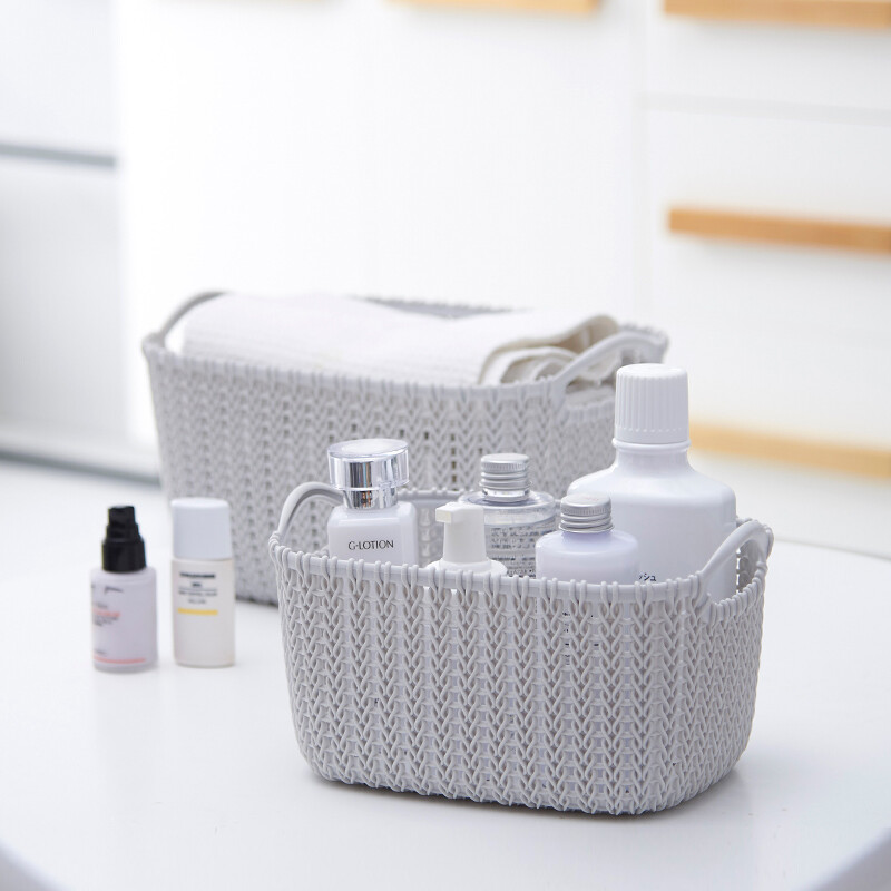 日式藤編塑料收納籃 衛生間化妝品桌面整理新選擇